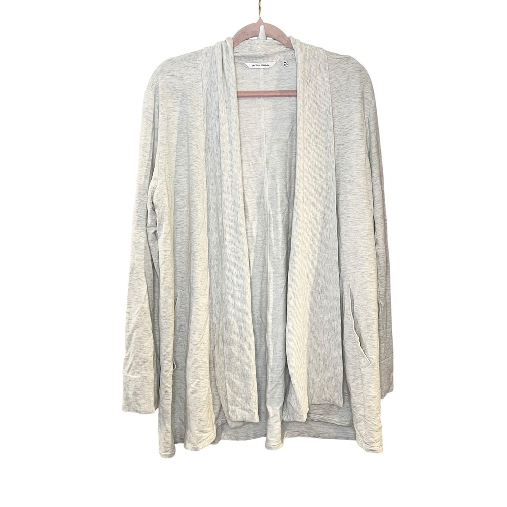 24/7 by Soma Cardigan Sweater Heather Light Gray Open Front‎ Long Sleeve Soft